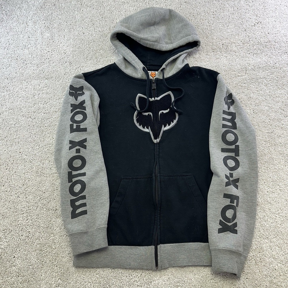 Vintage Fox Racing Zip up Hoodie Motocross, Hooded Sweatshirt Grey Mens Medium